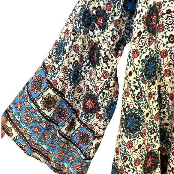 Umgee Boho Dress Large Blue Peasant Loose Bell Sleeve Popover Renaissance Whimsy - Picture 7 of 10